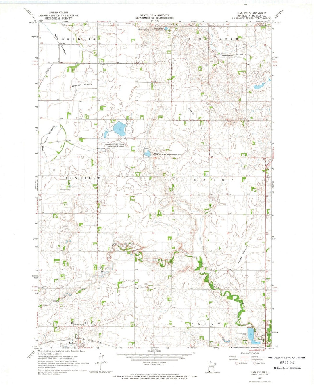 1967 Hadley, MN - Minnesota - USGS Topographic Map