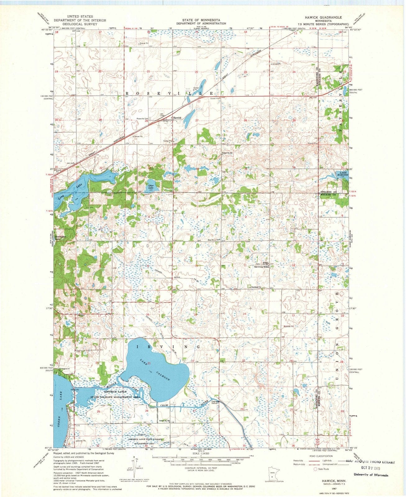 1967 Hawick, MN - Minnesota - USGS Topographic Map