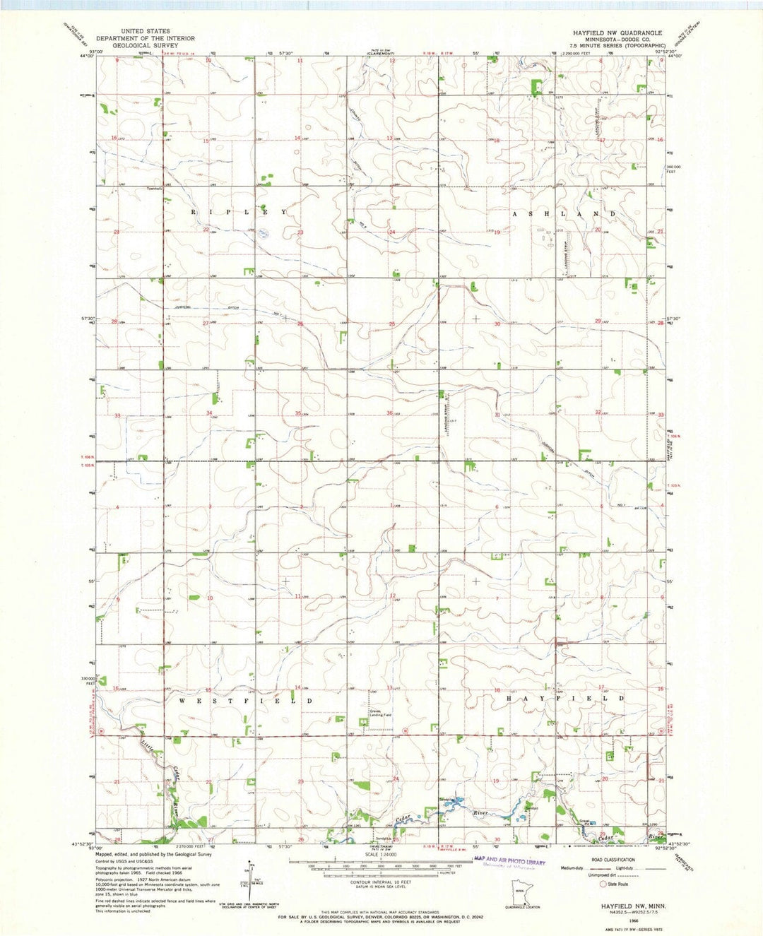 1966 Hayfield, MN - Minnesota - USGS Topographic Map