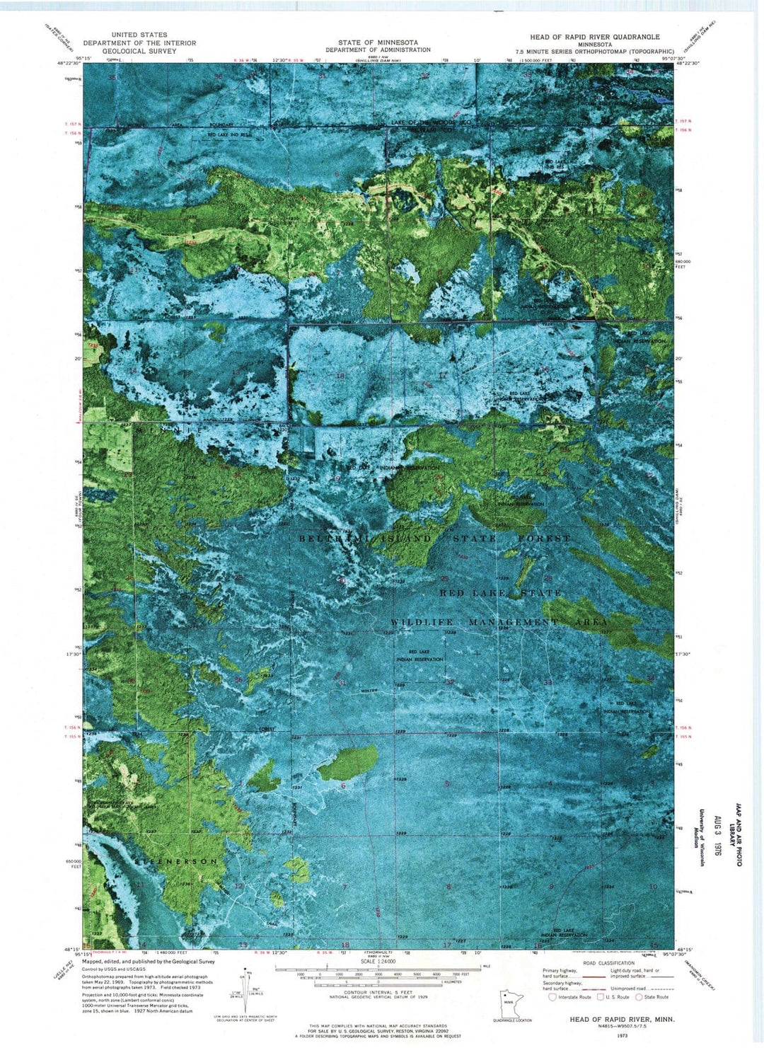 1973 Head of Rapid River, MN - Minnesota - USGS Topographic Map