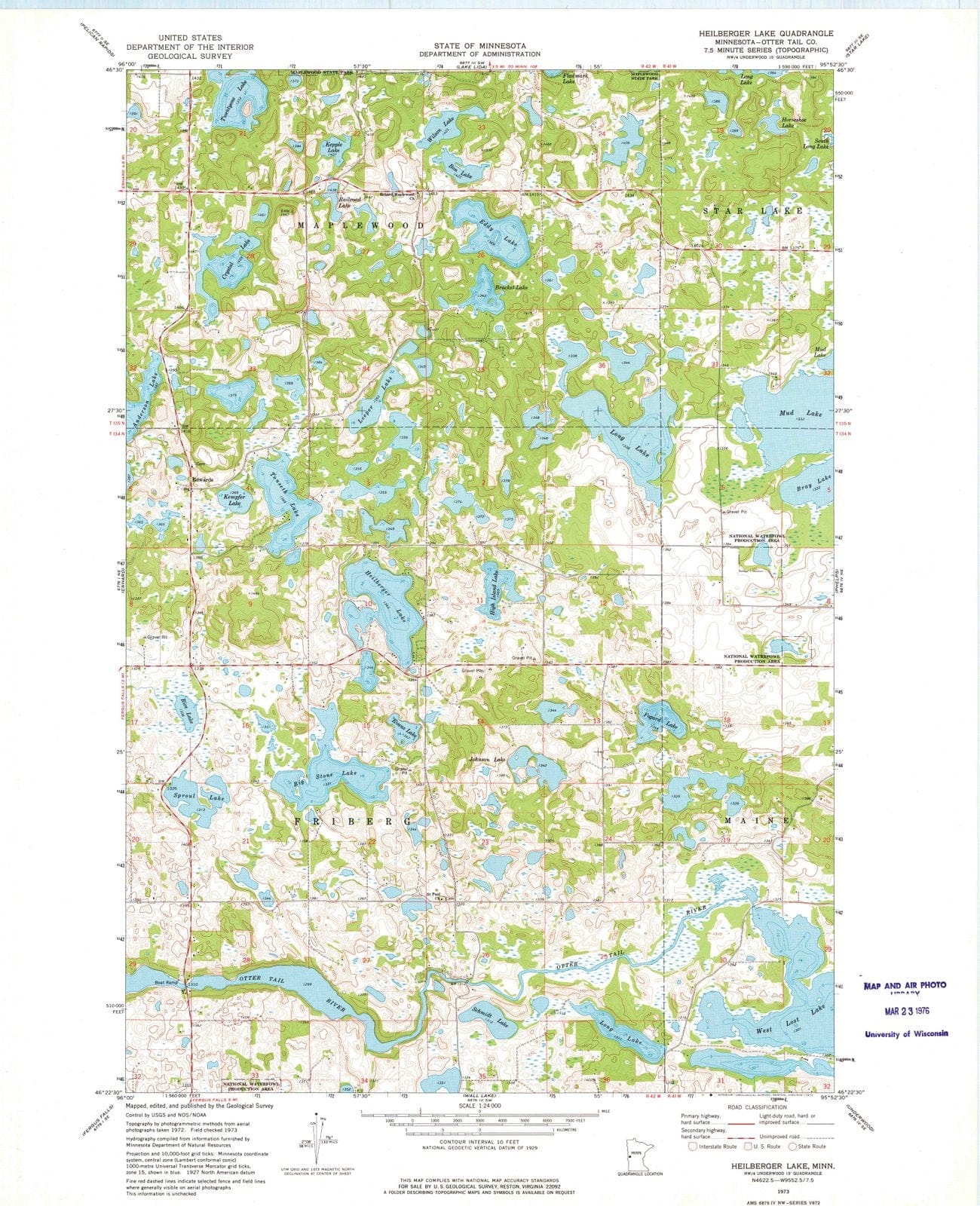 1973 Heilberger Lake, MN - Minnesota - USGS Topographic Map