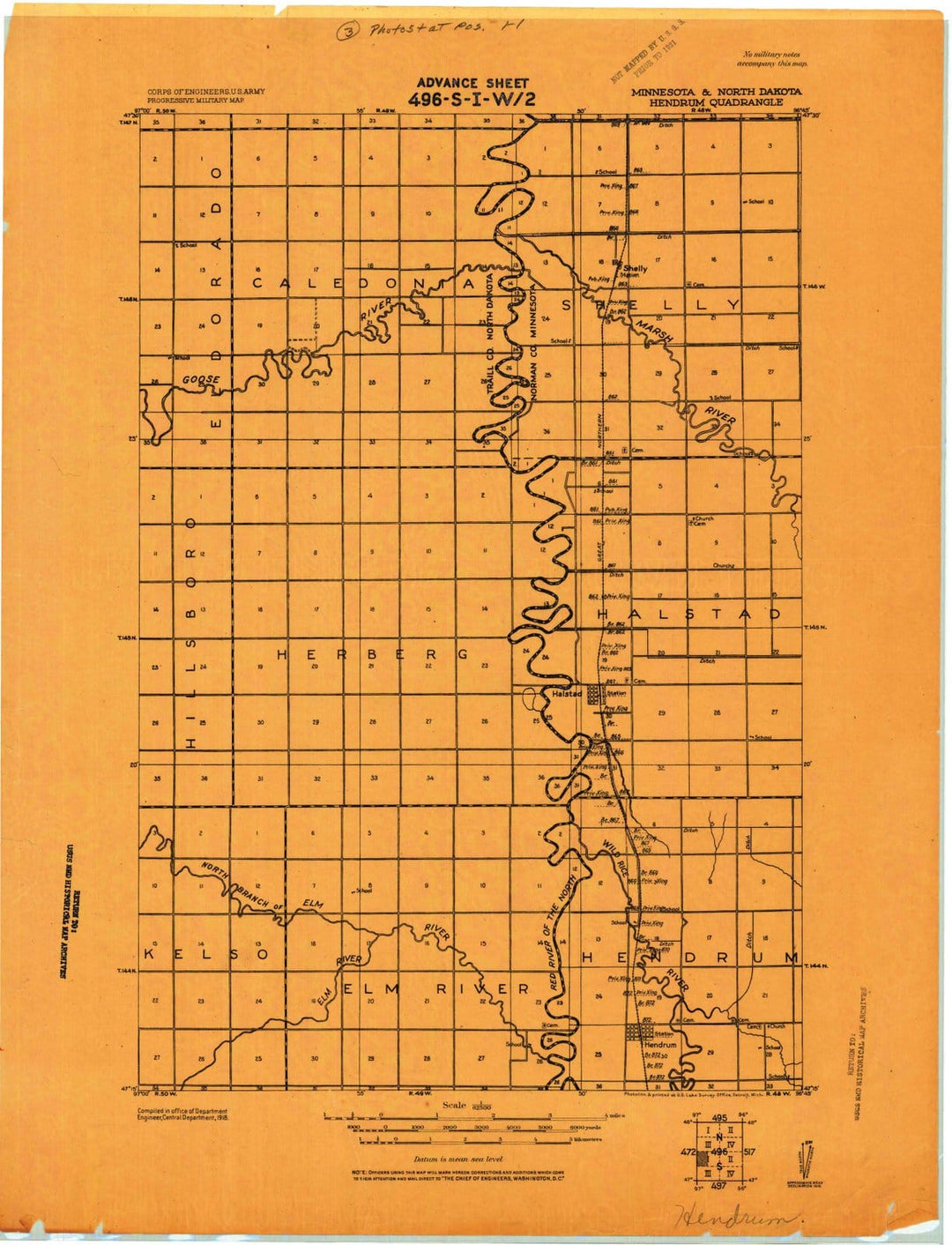 1918 Hendrum, MN - Minnesota - USGS Topographic Map