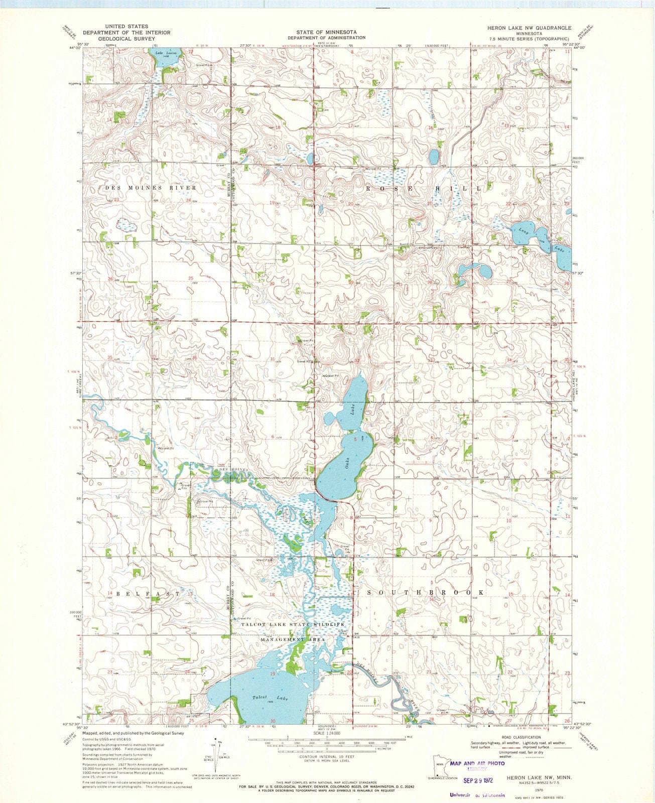 1970 Heron Lake, MN - Minnesota - USGS Topographic Map v2