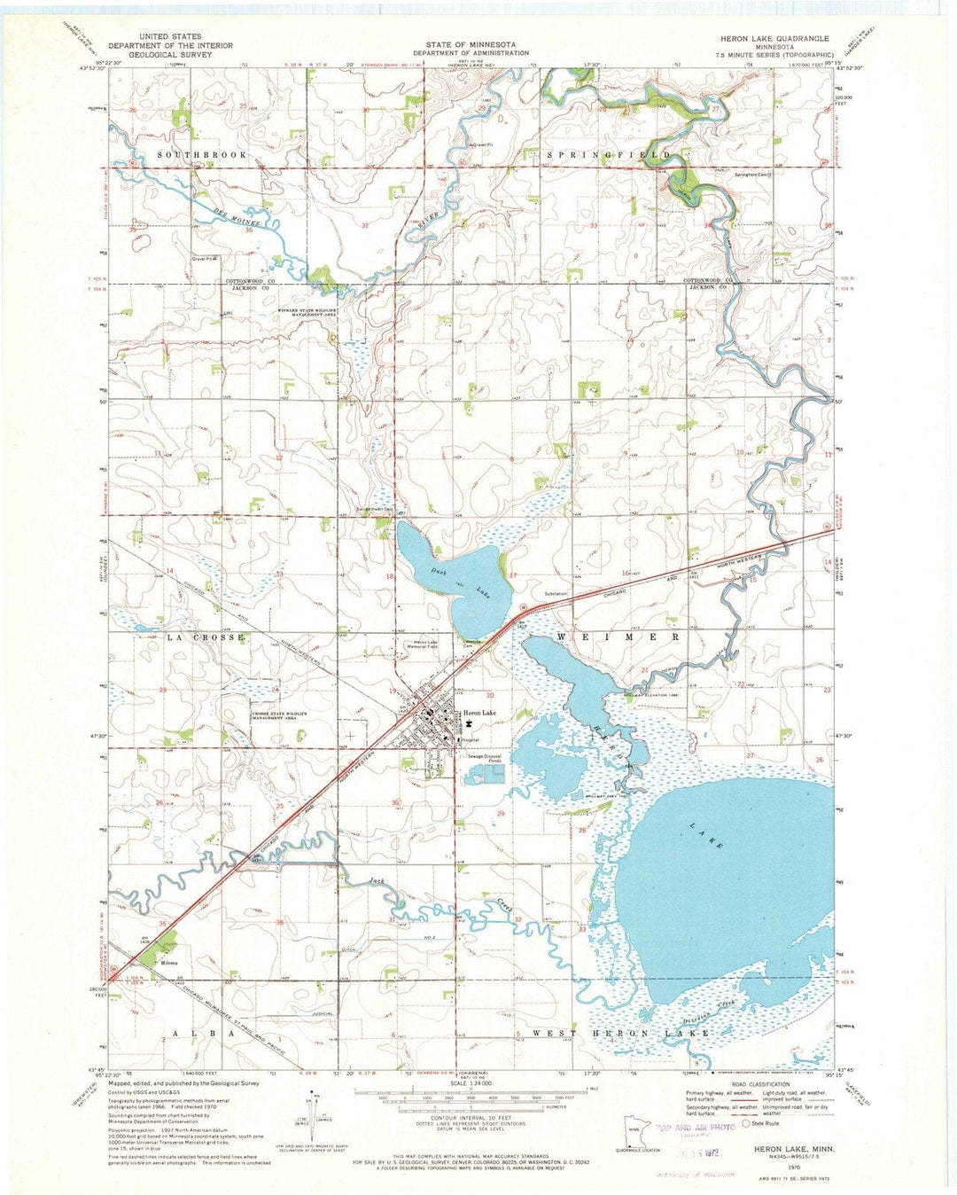 1970 Heron Lake, MN - Minnesota - USGS Topographic Map v3