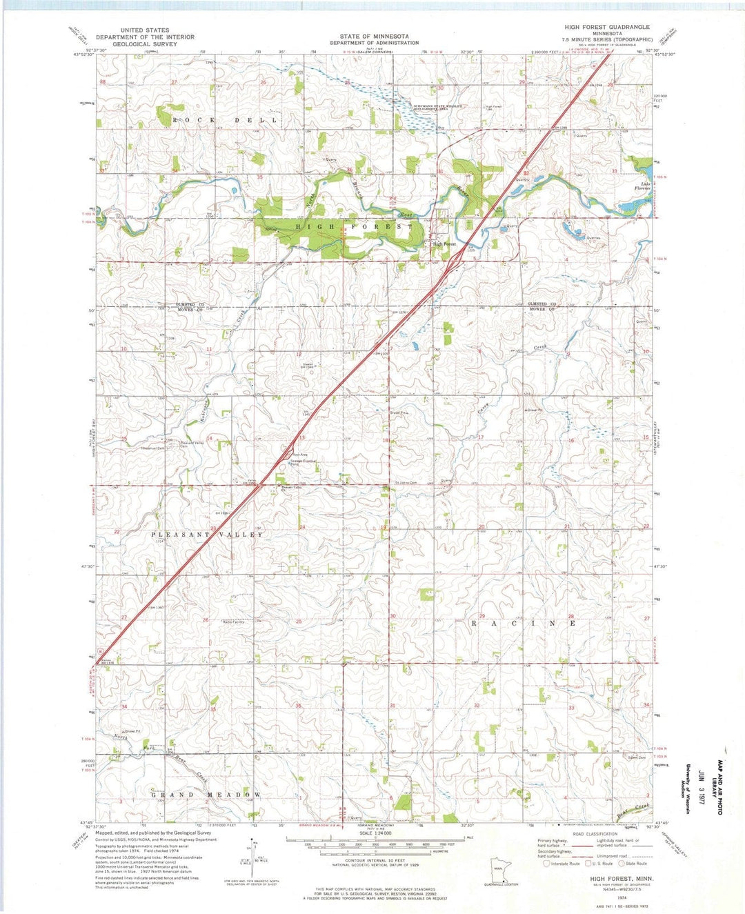 1974 High Forest, MN - Minnesota - USGS Topographic Map v2