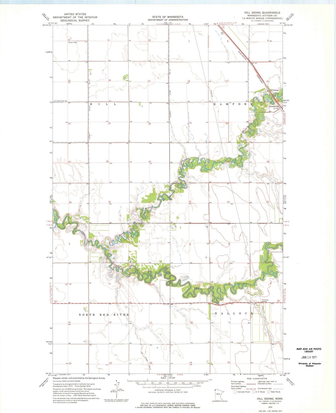 1974 Hill Siding, MN - Minnesota - USGS Topographic Map