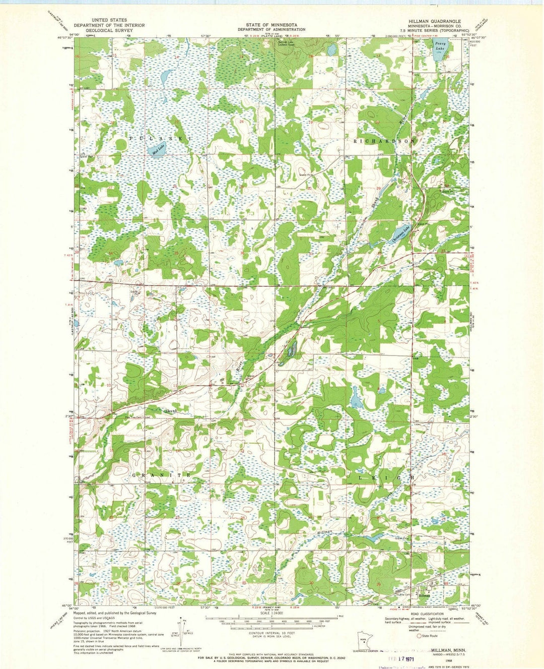 1968 Hillman, MN - Minnesota - USGS Topographic Map