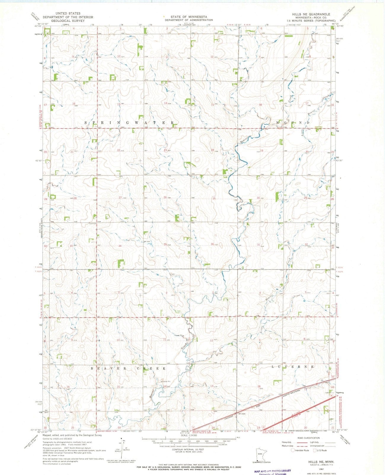 1967 Hills, MN - Minnesota - USGS Topographic Map