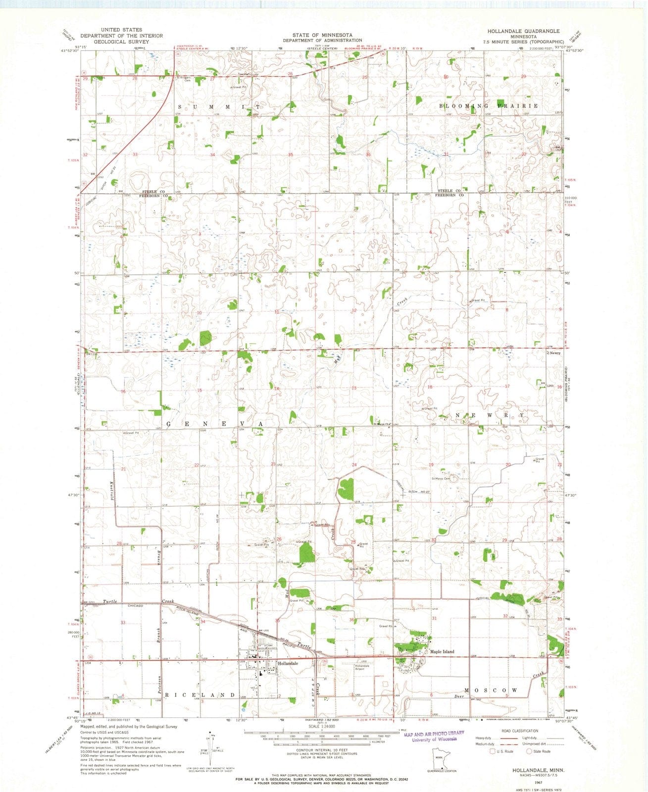 1967 Hollandale, MN - Minnesota - USGS Topographic Map