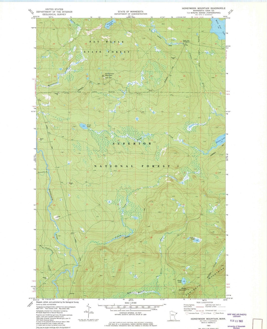 1981 Honeymoon Mountain, MN - Minnesota - USGS Topographic Map