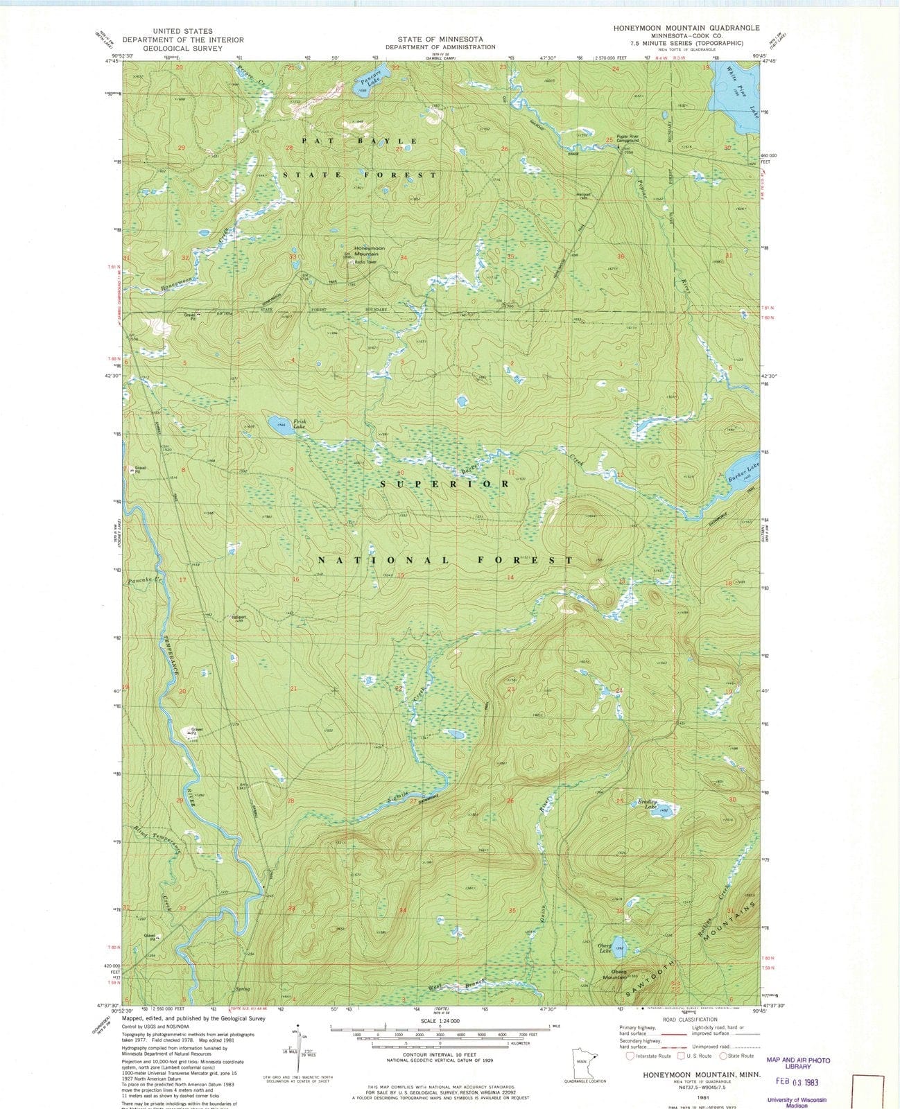 1981 Honeymoon Mountain, MN - Minnesota - USGS Topographic Map