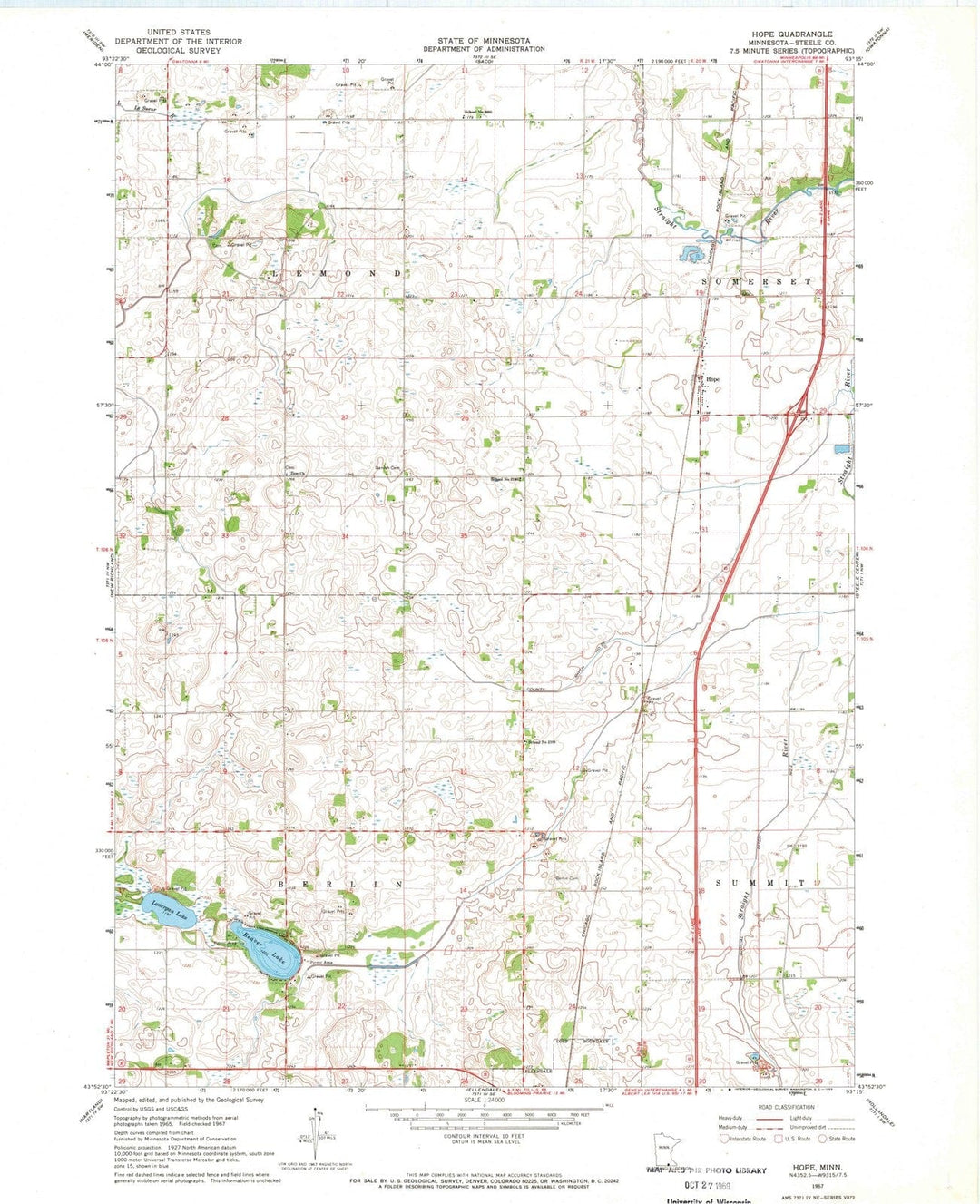 1967 Hope, MN - Minnesota - USGS Topographic Map