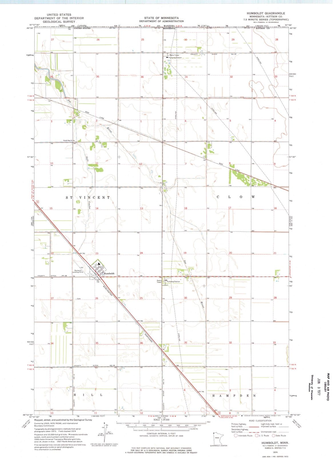 1974 Humboldt, MN - Minnesota - USGS Topographic Map