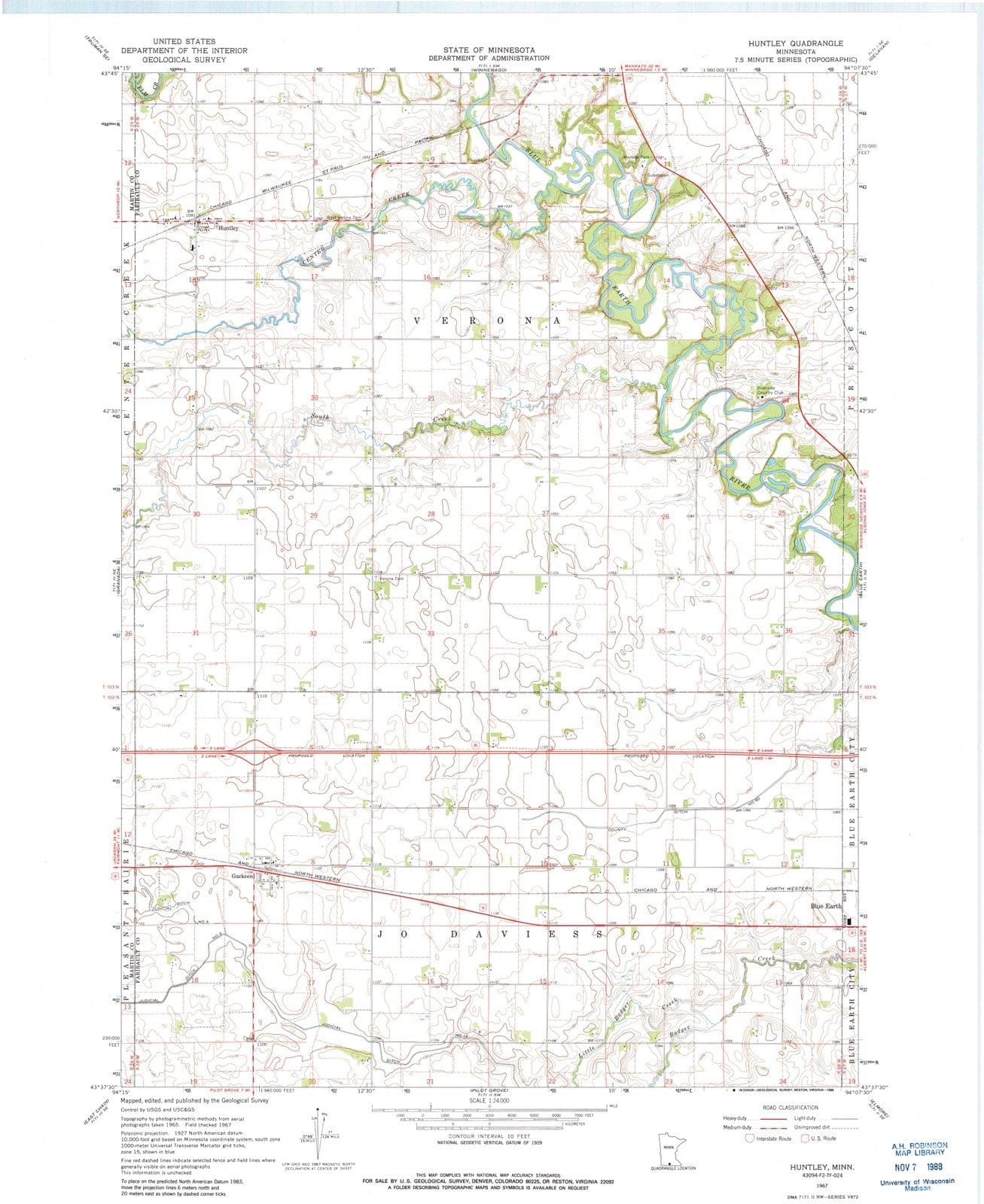 1967 Huntley, MN - Minnesota - USGS Topographic Map