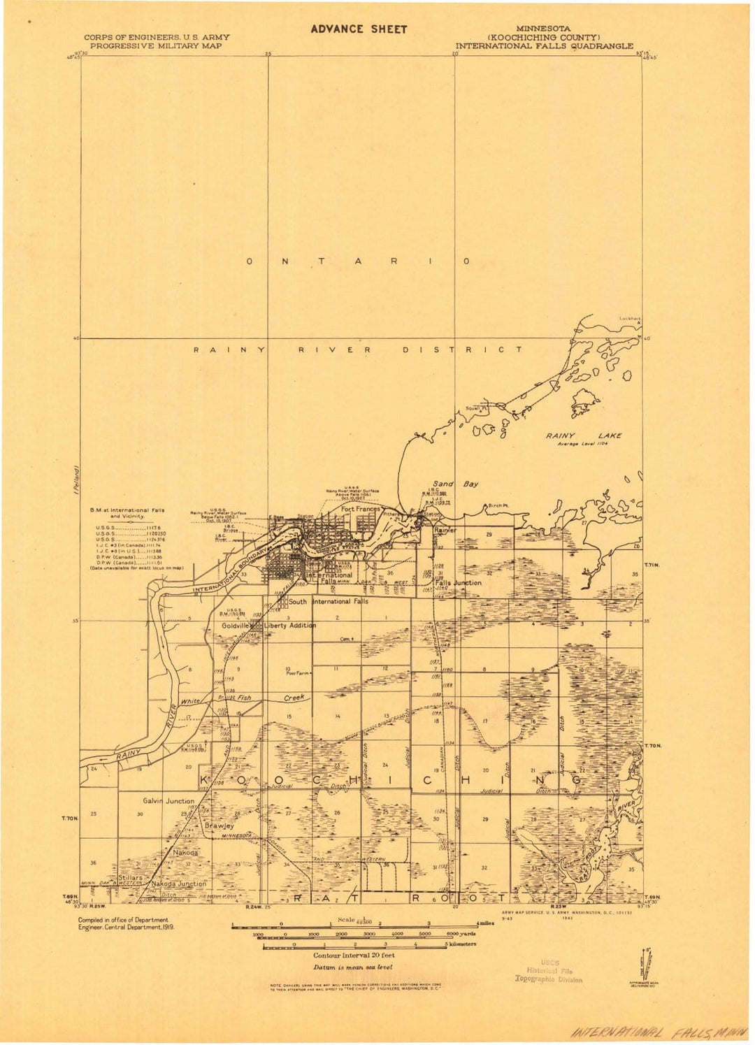 1919 International Falls, MN - Minnesota - USGS Topographic Map