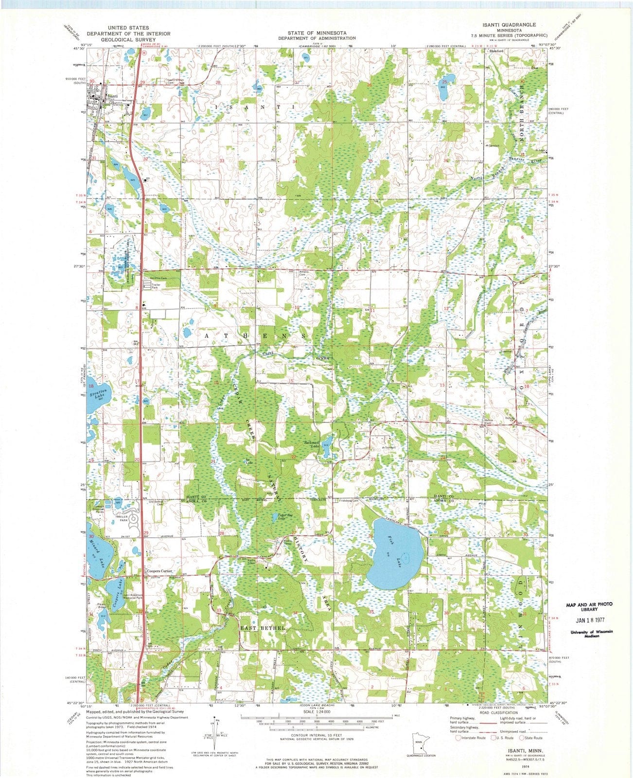 1974 Isanti, MN - Minnesota - USGS Topographic Map