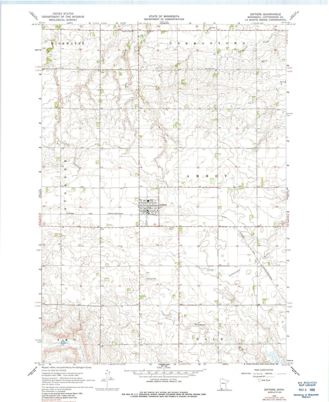 1967 Jeffers, MN - Minnesota - USGS Topographic Map