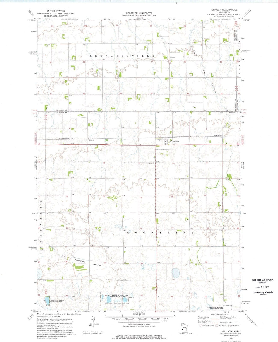 1974 Johnson, MN - Minnesota - USGS Topographic Map