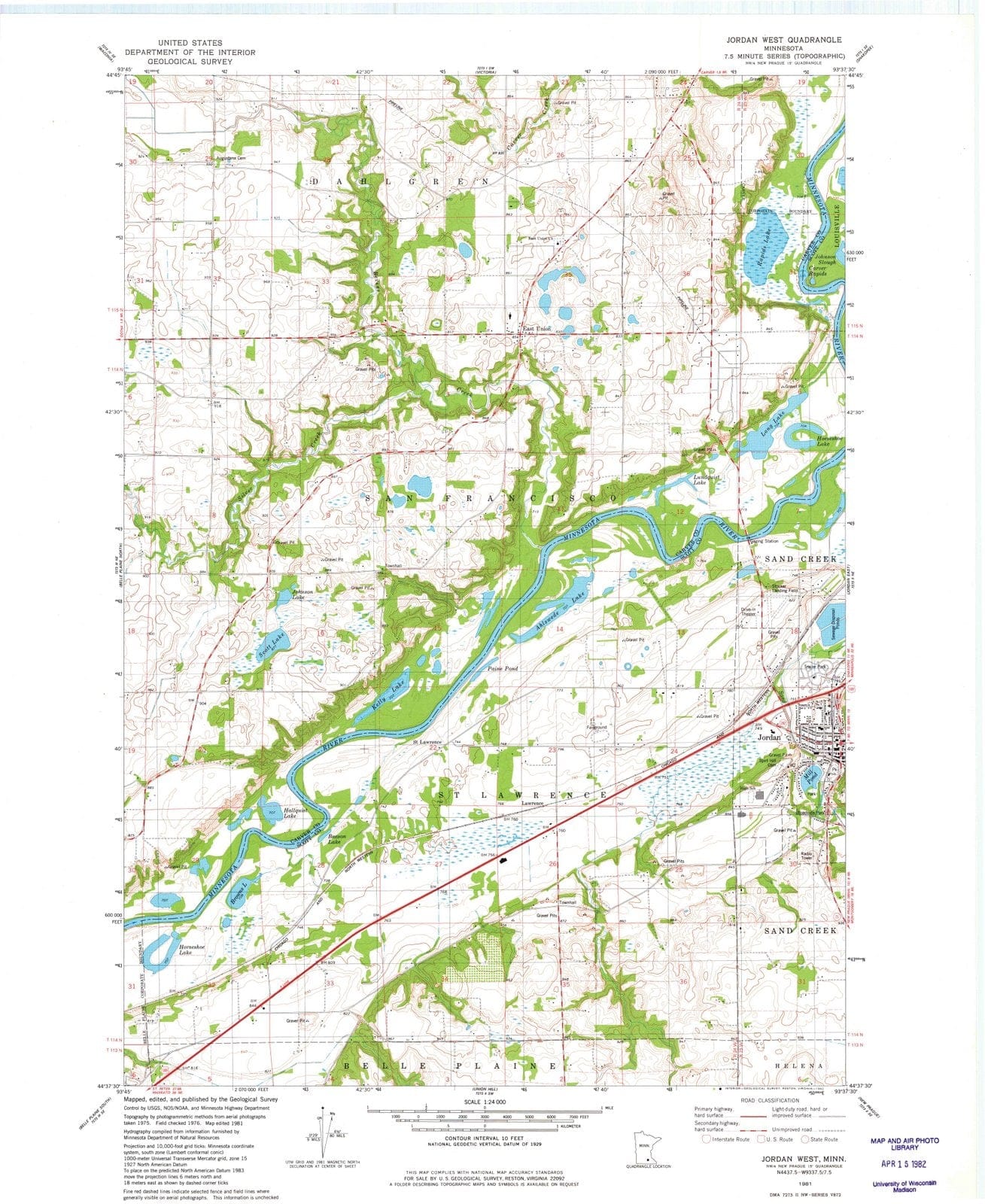 1981 Jordan West, MN - Minnesota - USGS Topographic Map