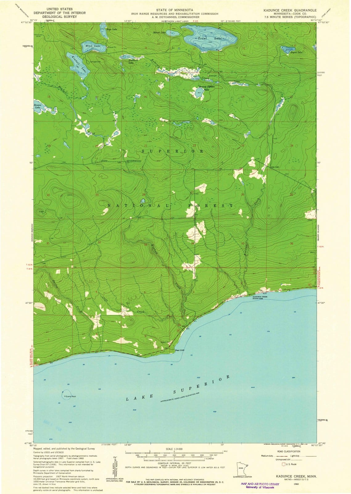 1960 Kadunce Creek, MN - Minnesota - USGS Topographic Map