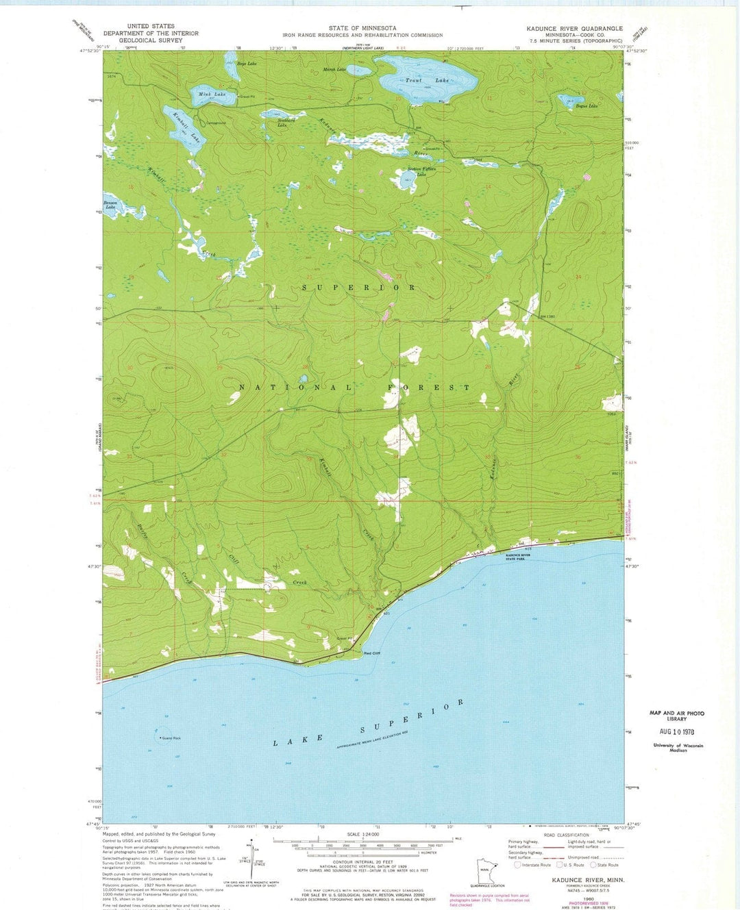 1960 Kadunce River, MN - Minnesota - USGS Topographic Map