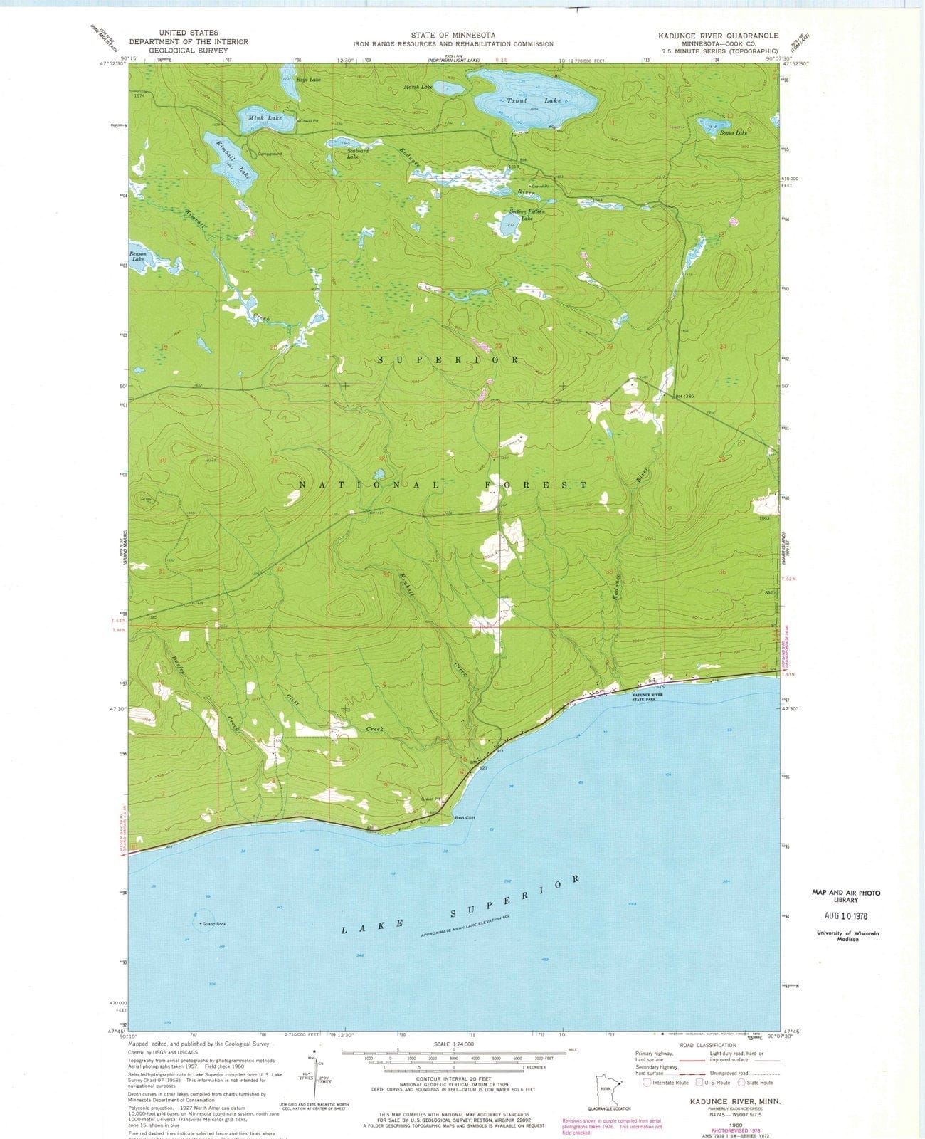 1960 Kadunce River, MN - Minnesota - USGS Topographic Map