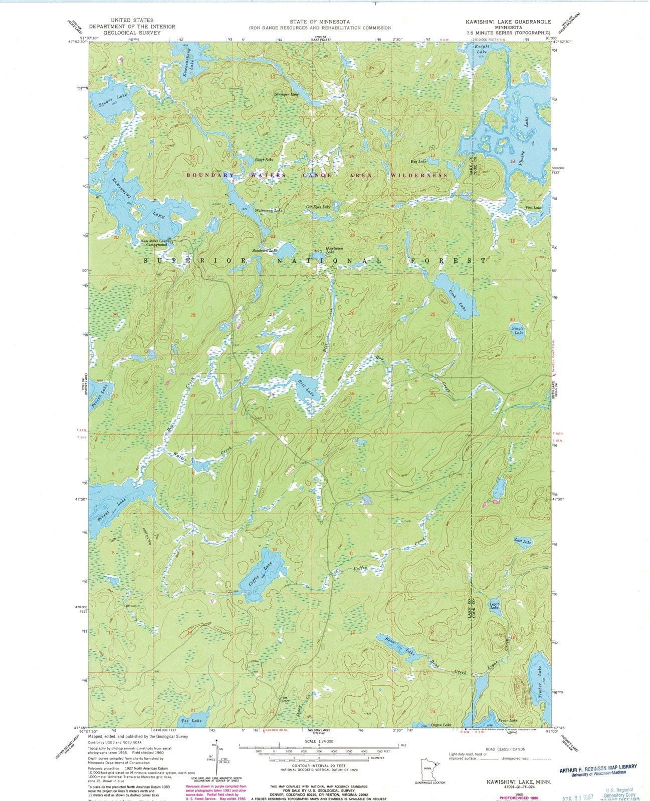 1960 Kawishiwi Lake, MN - Minnesota - USGS Topographic Map