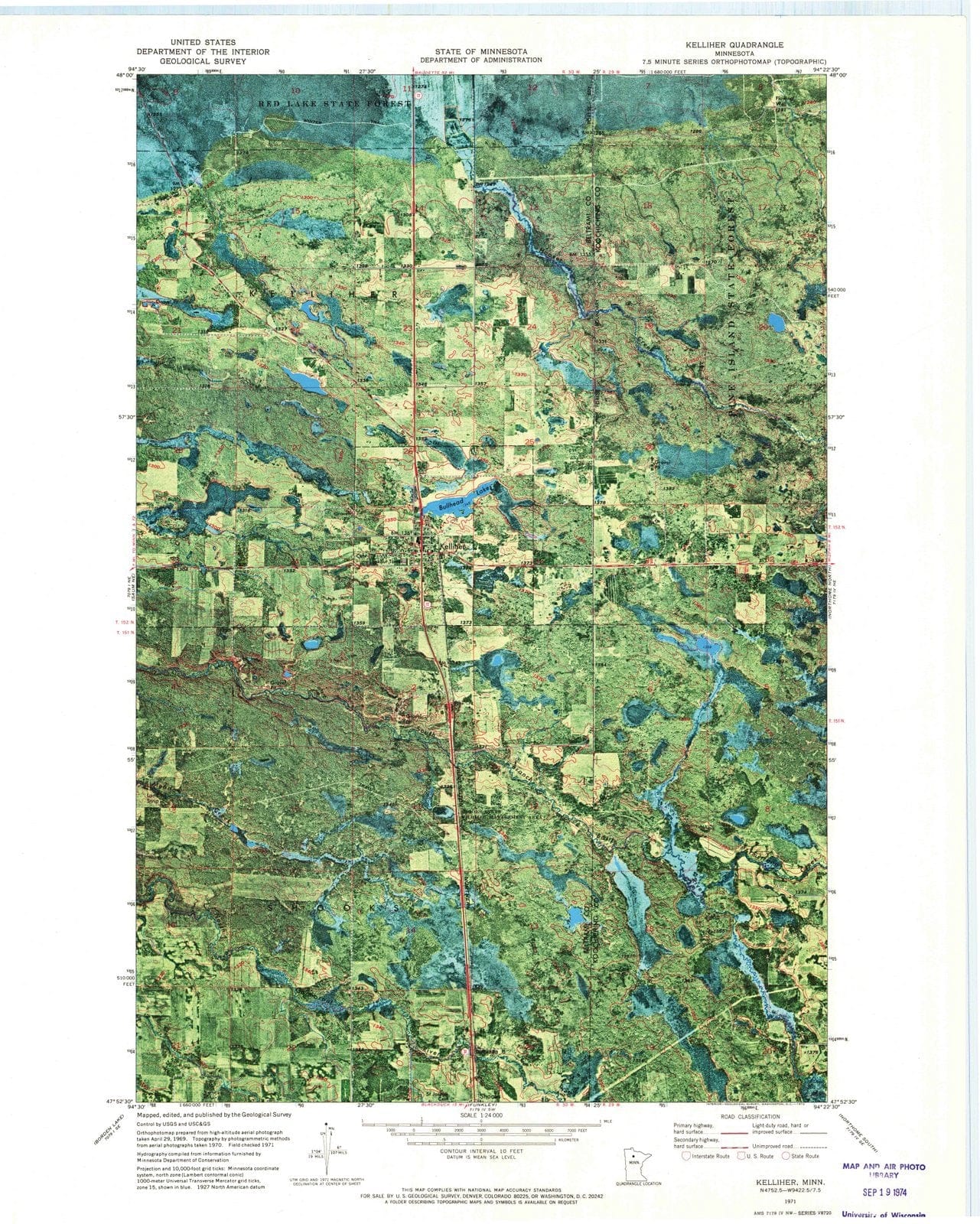 1971 Kelliher, MN - Minnesota - USGS Topographic Map