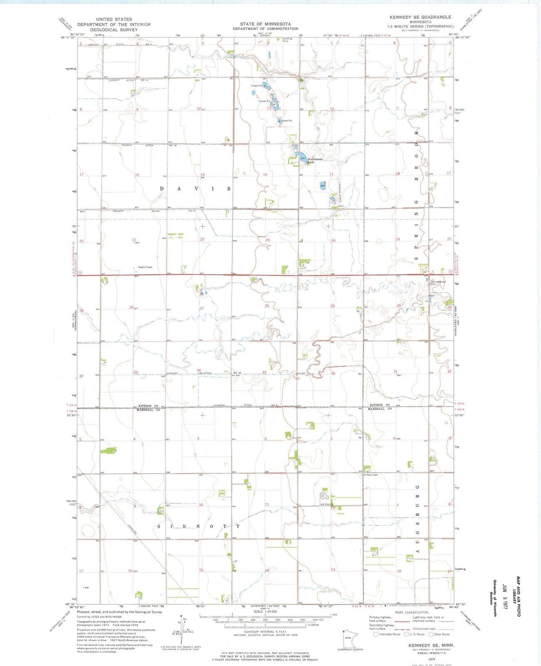 1974 Kennedy, MN - Minnesota - USGS Topographic Map