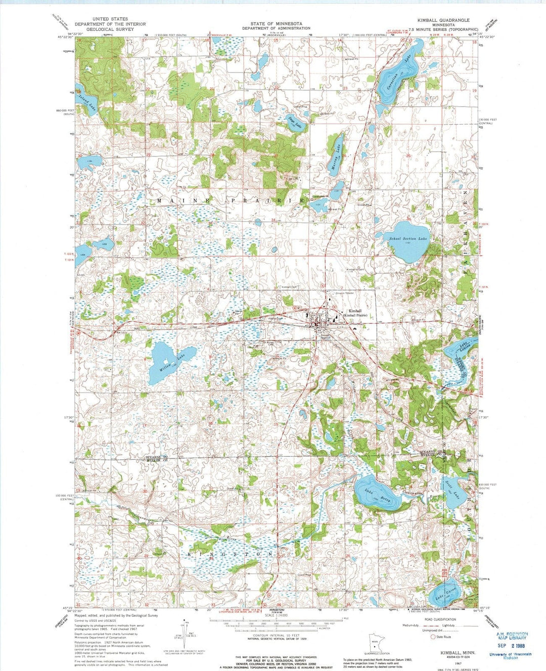 1967 Kimball, MN - Minnesota - USGS Topographic Map