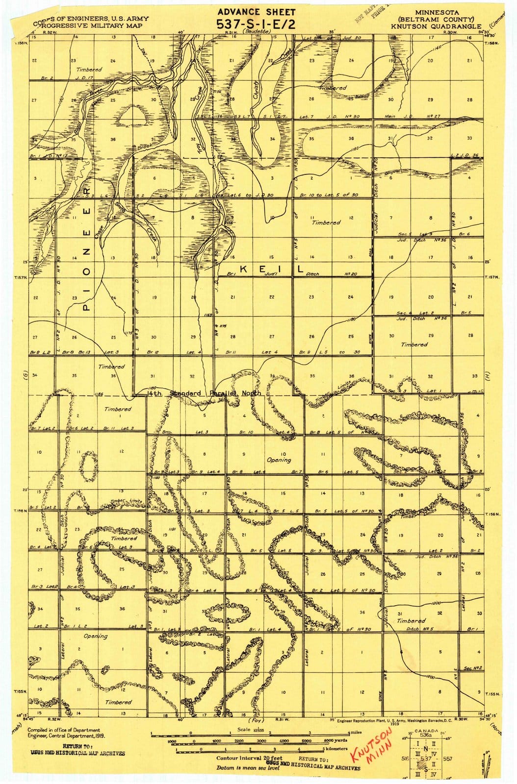 1919 Knutson, MN - Minnesota - USGS Topographic Map