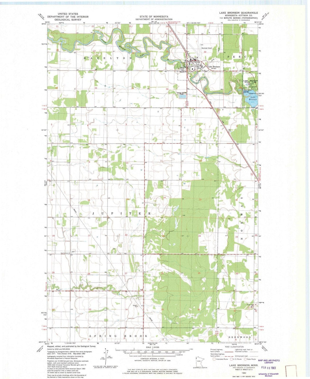 1982 Lake Bronson, MN - Minnesota - USGS Topographic Map