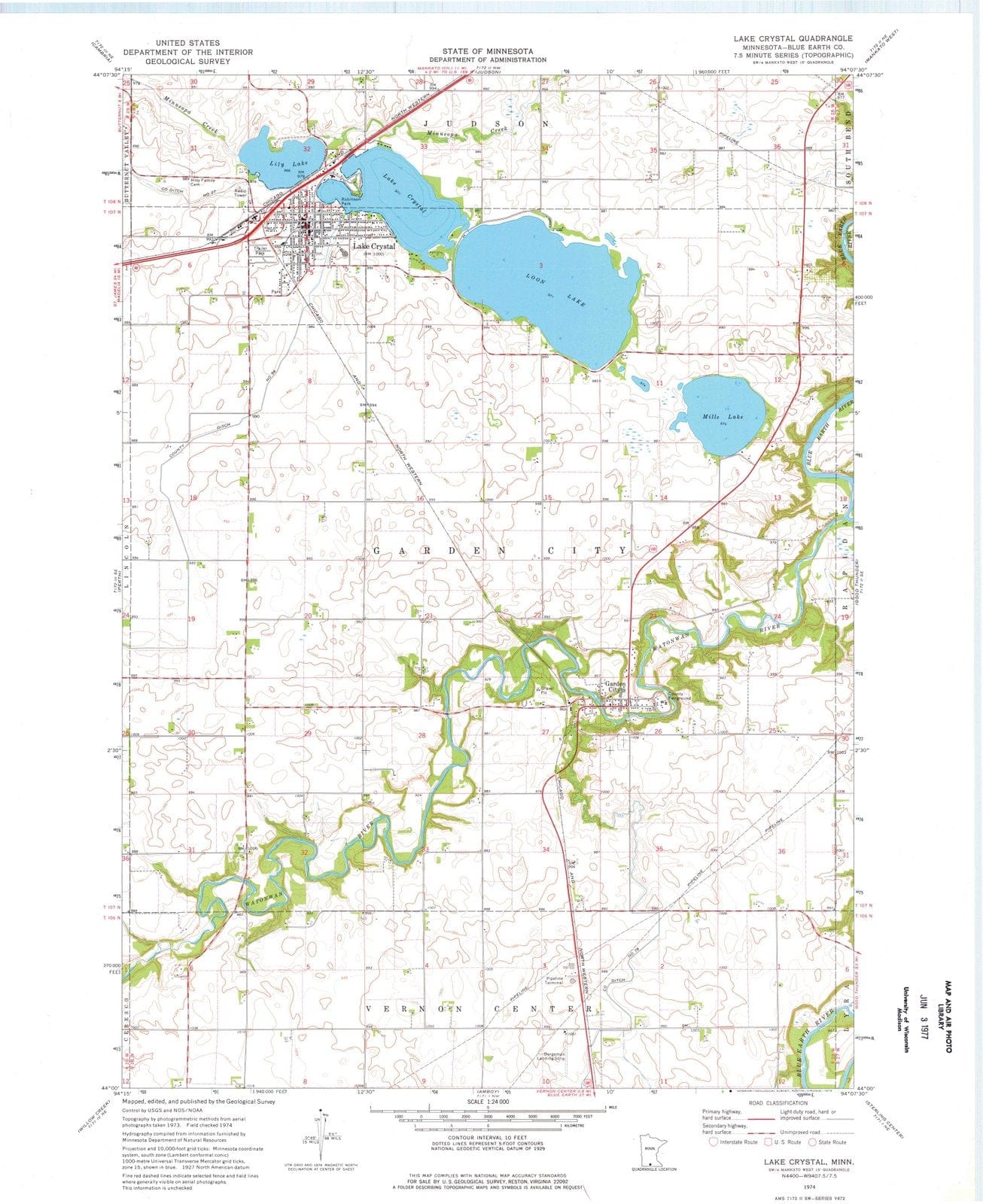 1974 Lake Crystal, MN - Minnesota - USGS Topographic Map