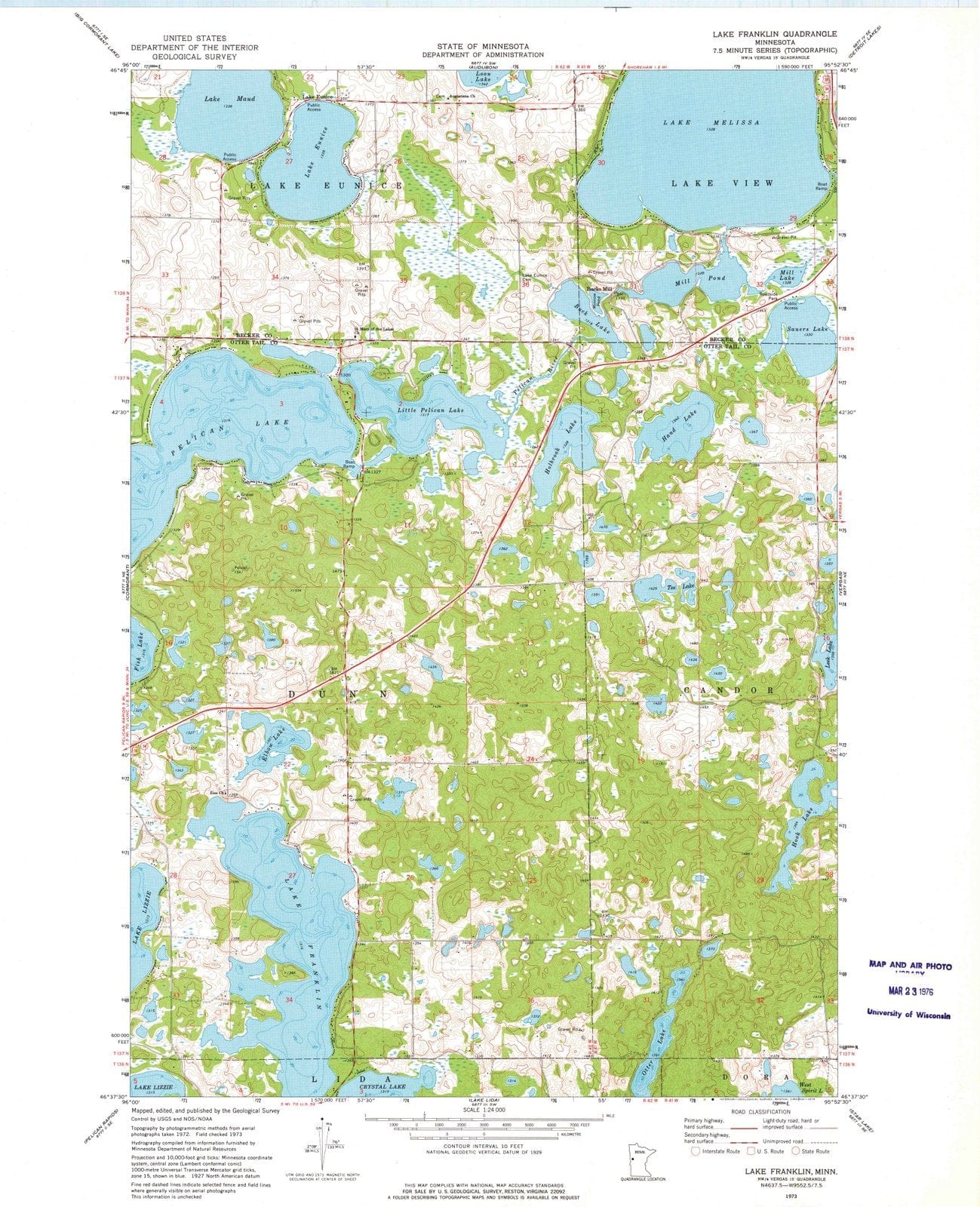 1973 Lake Franklin, MN - Minnesota - USGS Topographic Map