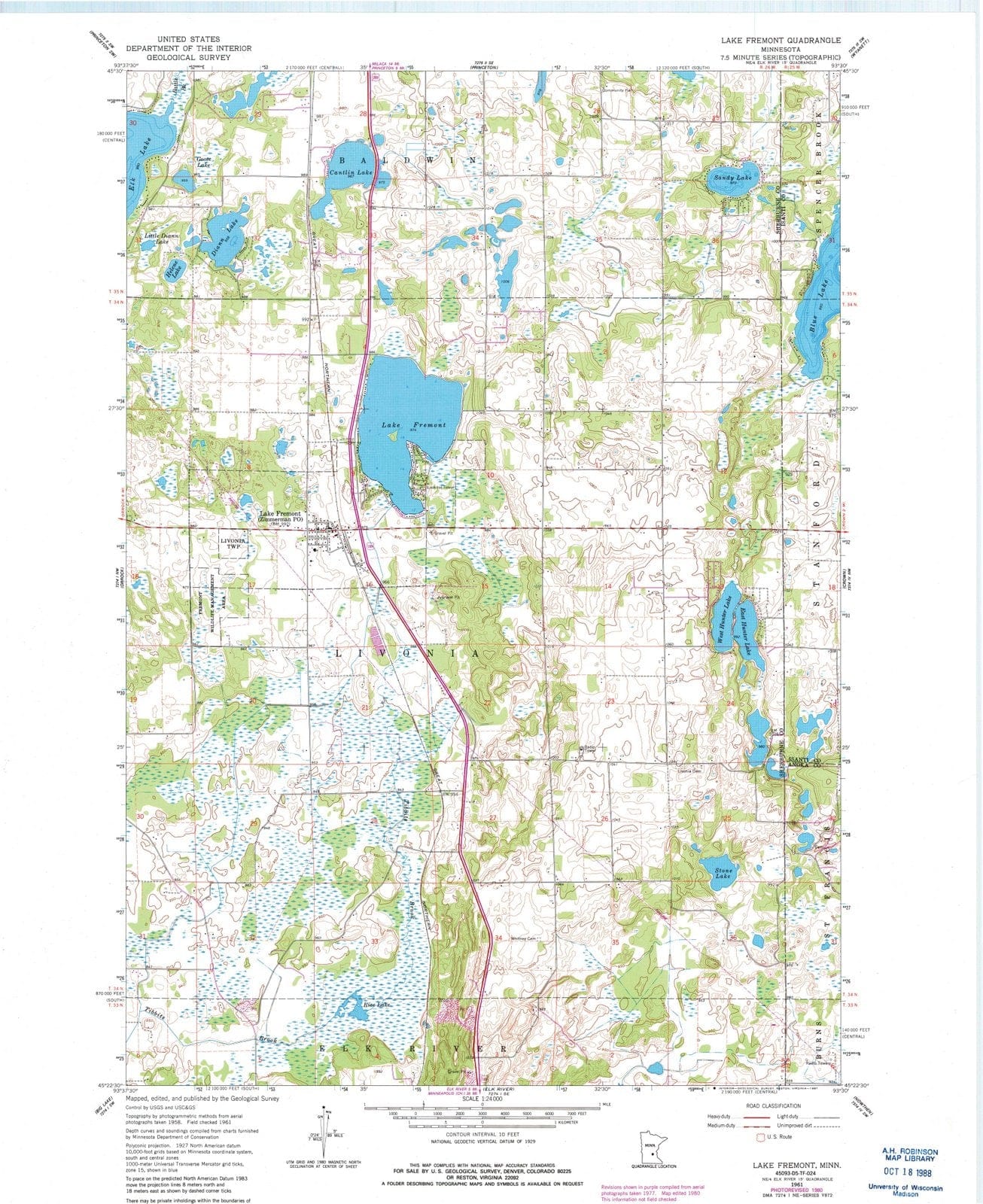 1961 Lake Fremont, MN - Minnesota - USGS Topographic Map