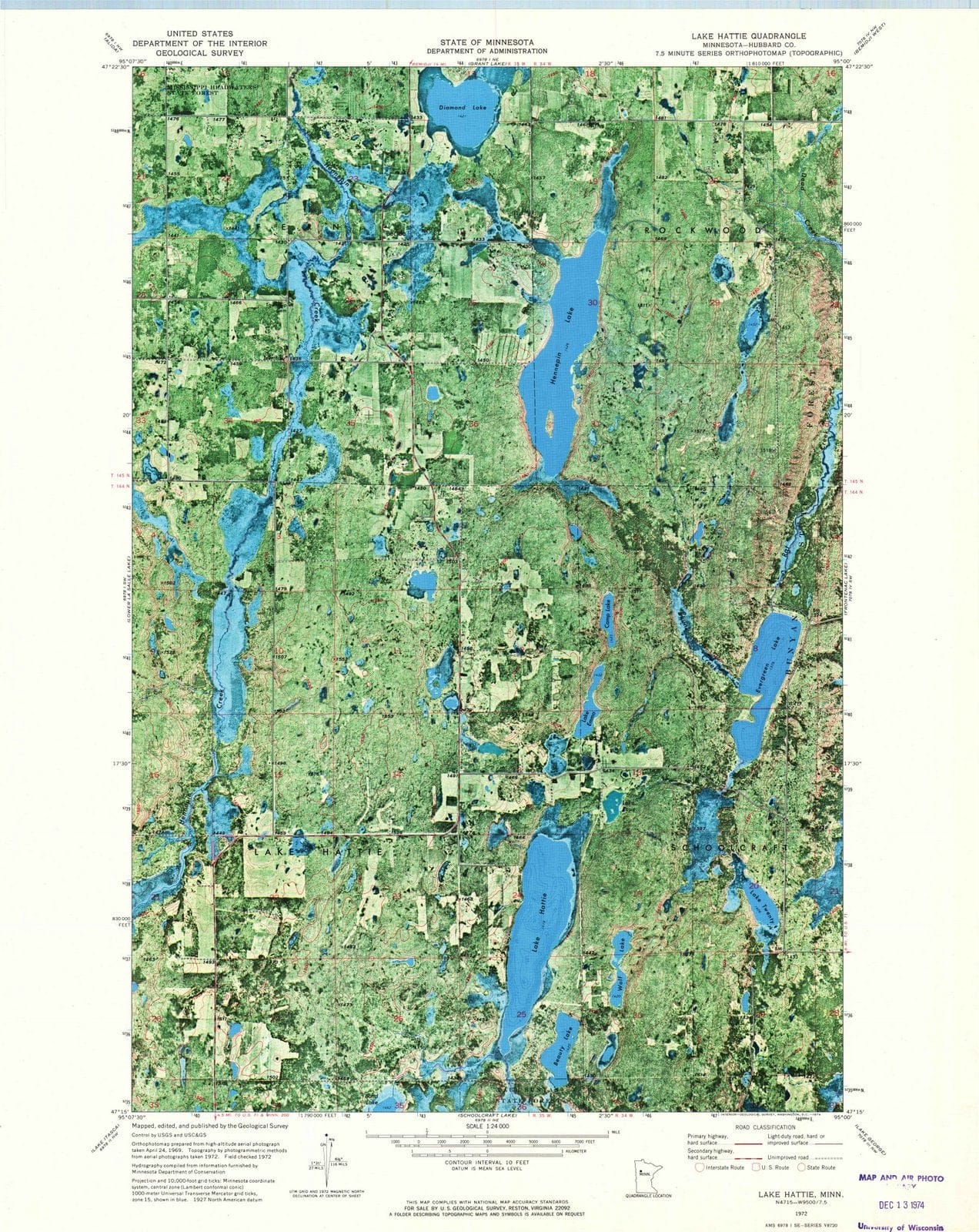 1972 Lake Hattie, MN - Minnesota - USGS Topographic Map