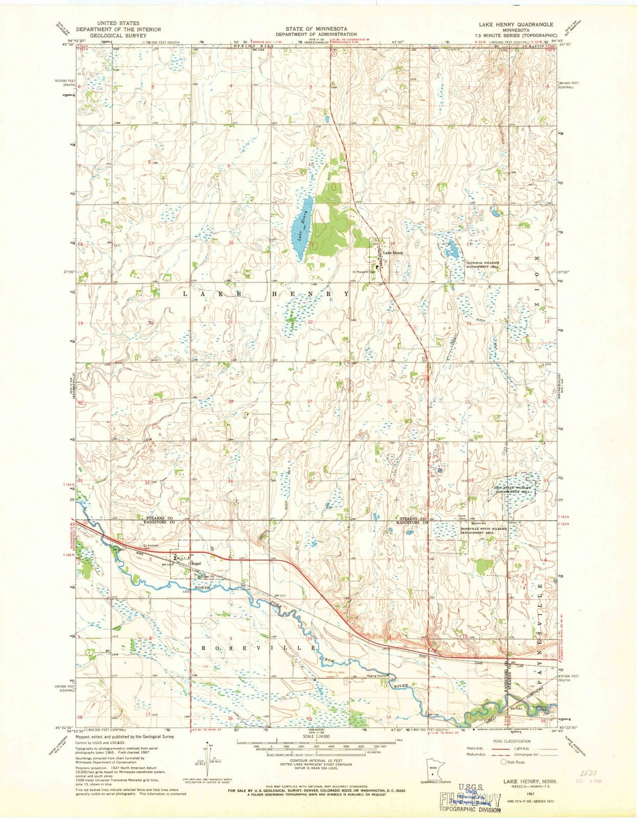 1967 Lake Henry, MN - Minnesota - USGS Topographic Map