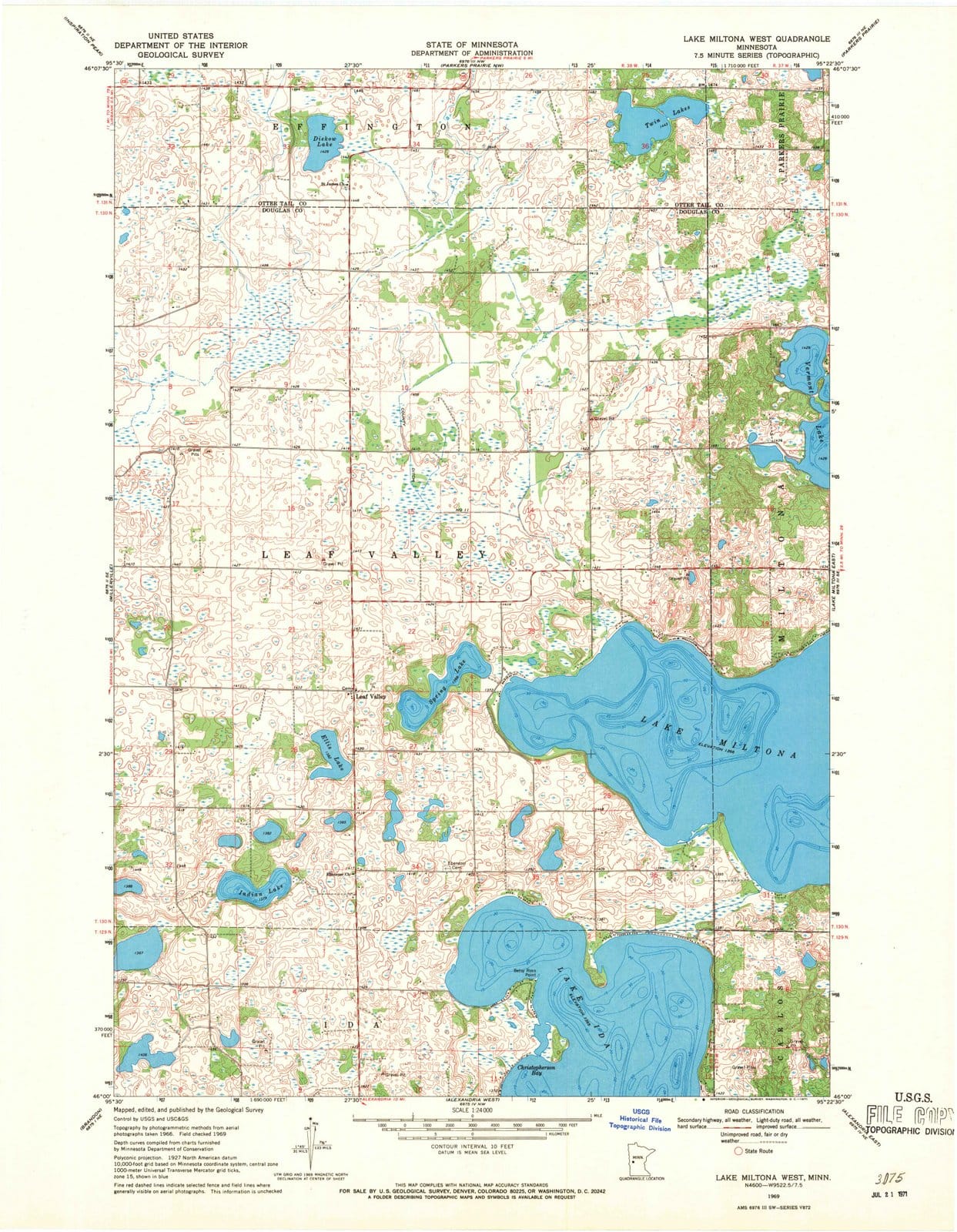 1969 Lake Miltona West, MN - Minnesota - USGS Topographic Map