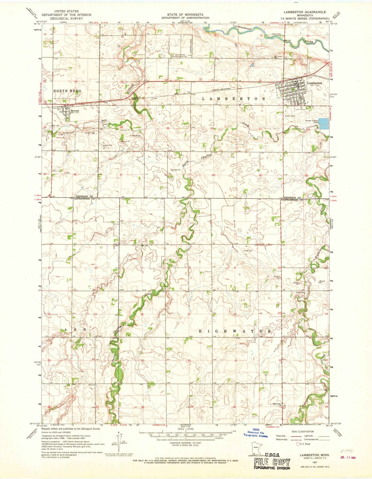 1967 Lamberton, MN - Minnesota - USGS Topographic Map