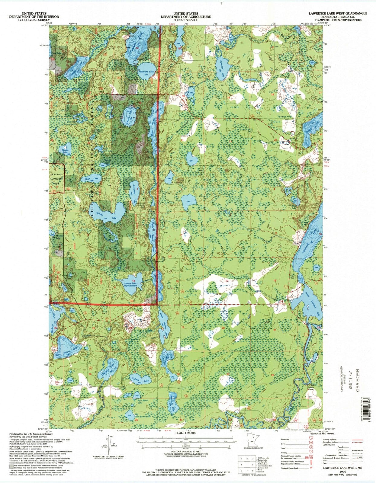 1996 Lawrence Lake West, MN - Minnesota - USGS Topographic Map