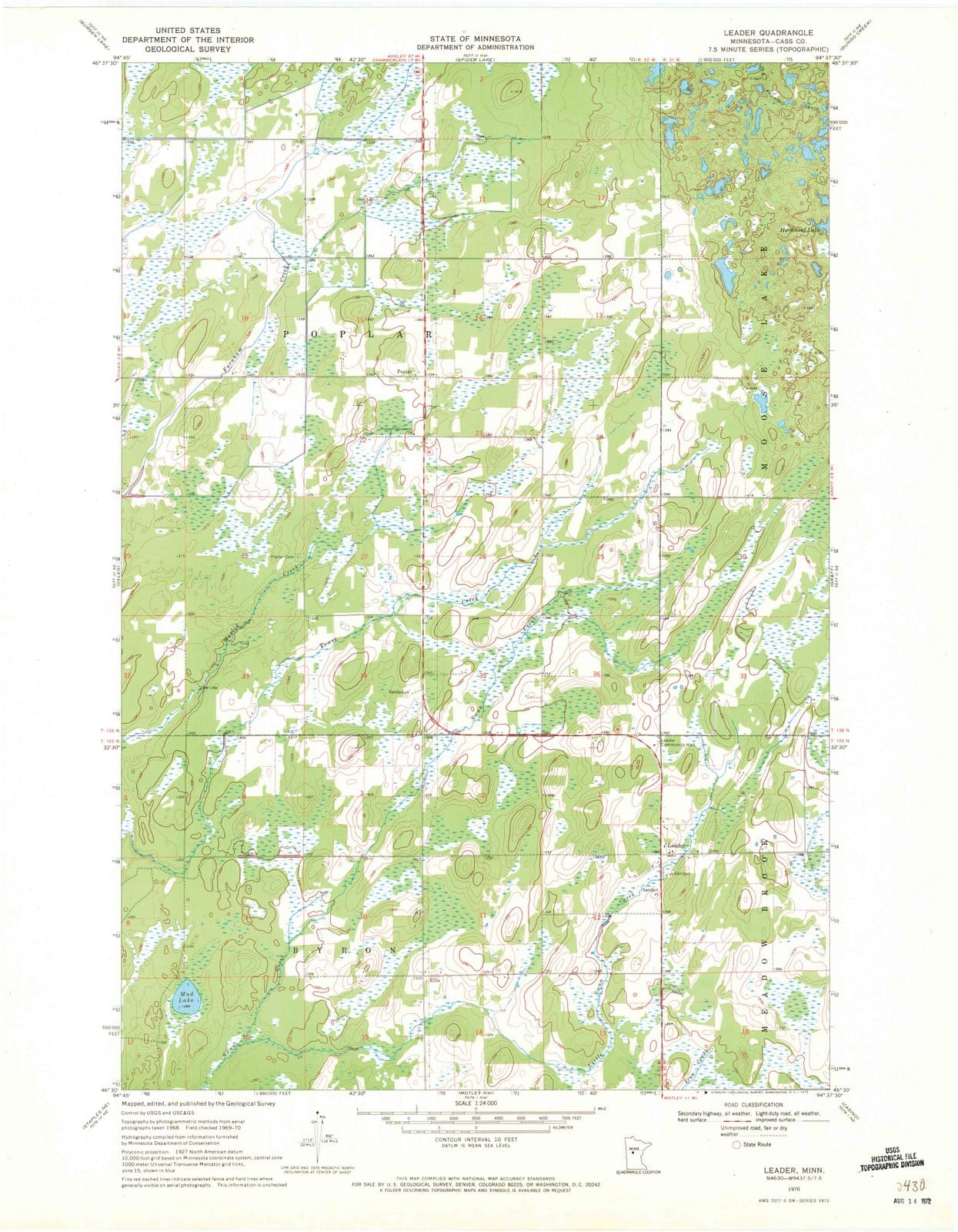 1970 Leader, MN - Minnesota - USGS Topographic Map