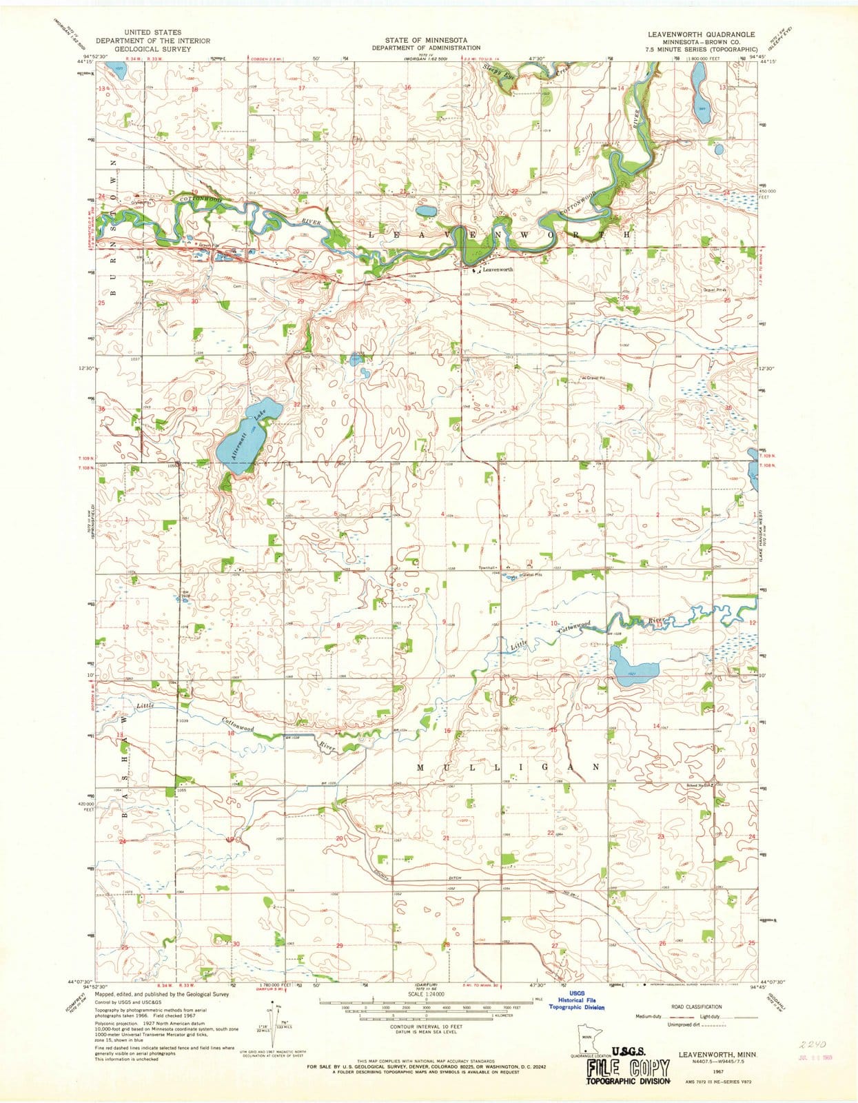 1967 Leavenworth, MN - Minnesota - USGS Topographic Map