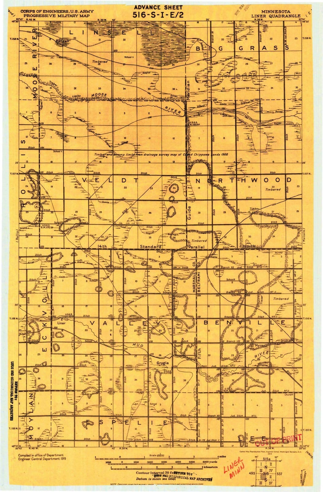 1919 Liner, MN - Minnesota - USGS Topographic Map