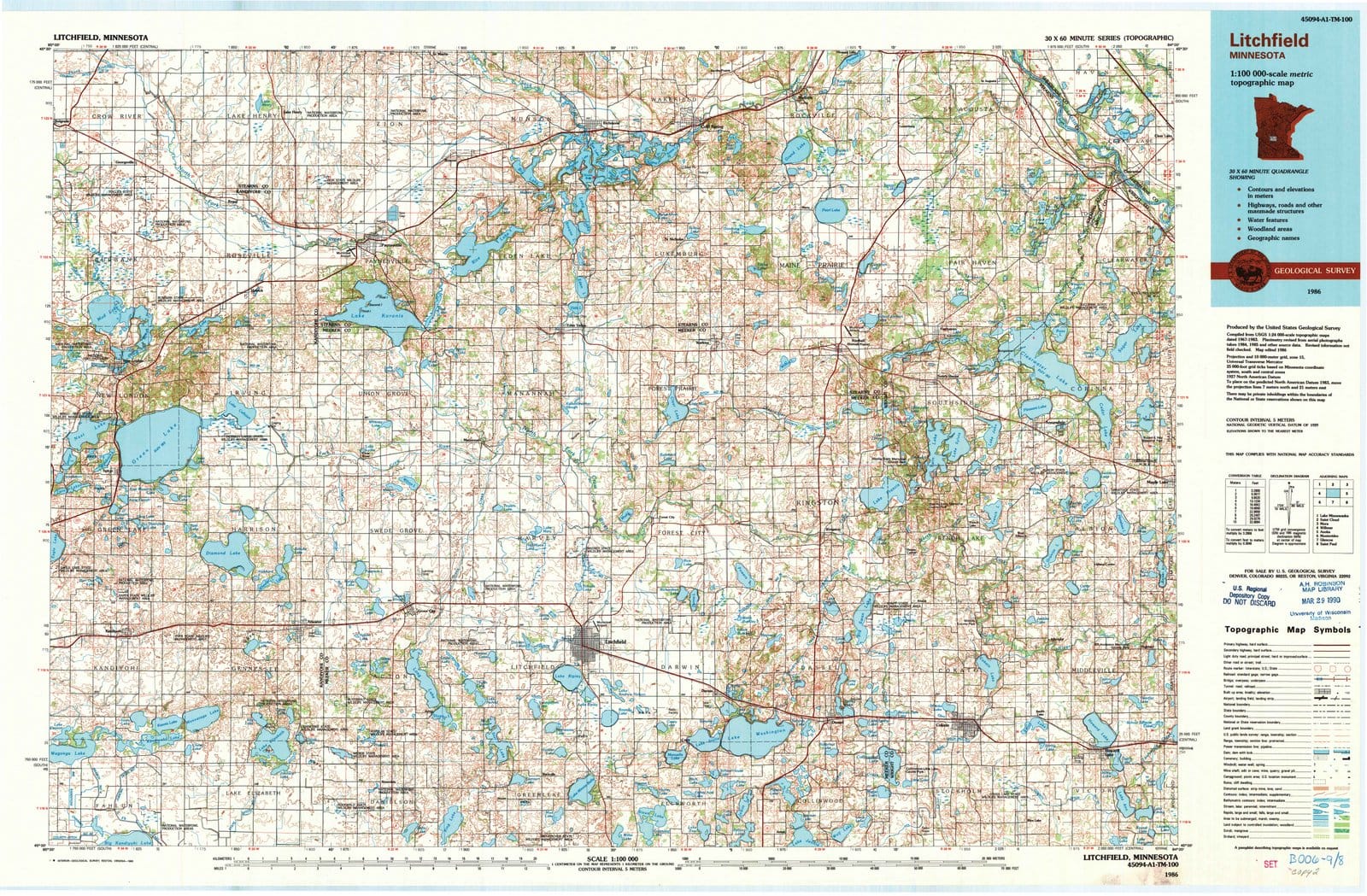 1986 Litchfield, MN - Minnesota - USGS Topographic Map