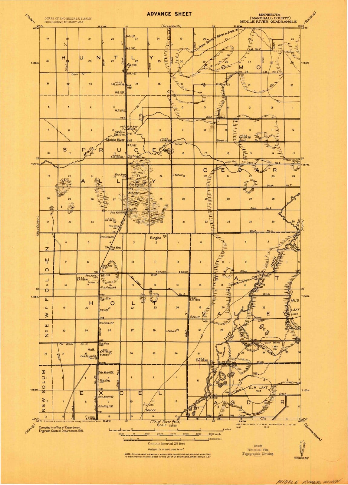 1918 Middle River, MN - Minnesota - USGS Topographic Map