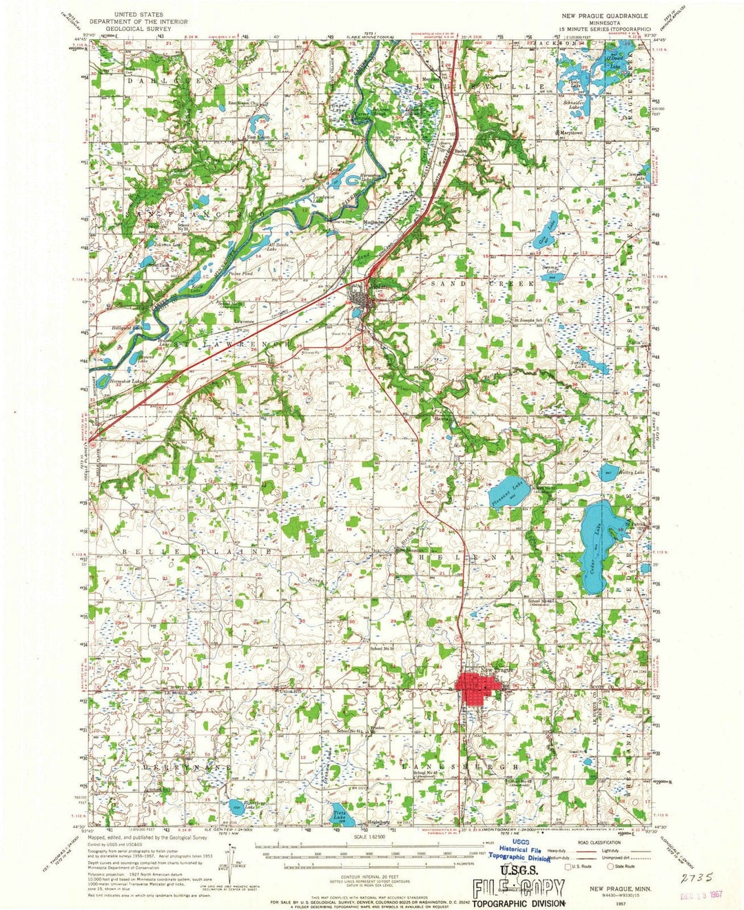 1957 New Prague, MN - Minnesota - USGS Topographic Map