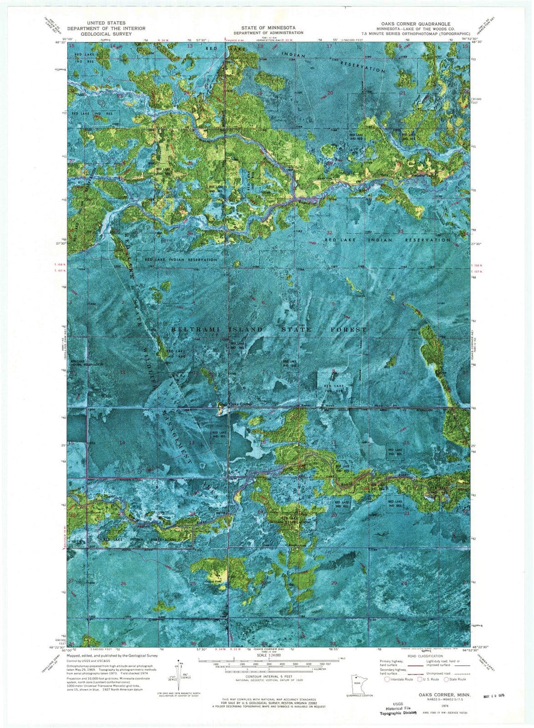 1974 Oaks Corner, MN - Minnesota - USGS Topographic Map v3