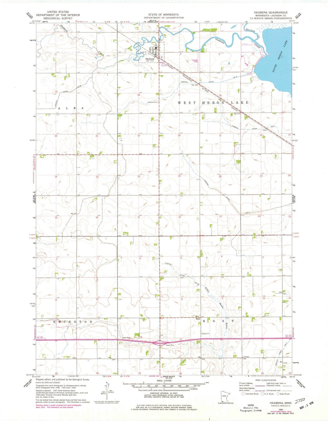 1960 Okabena, MN - Minnesota - USGS Topographic Map