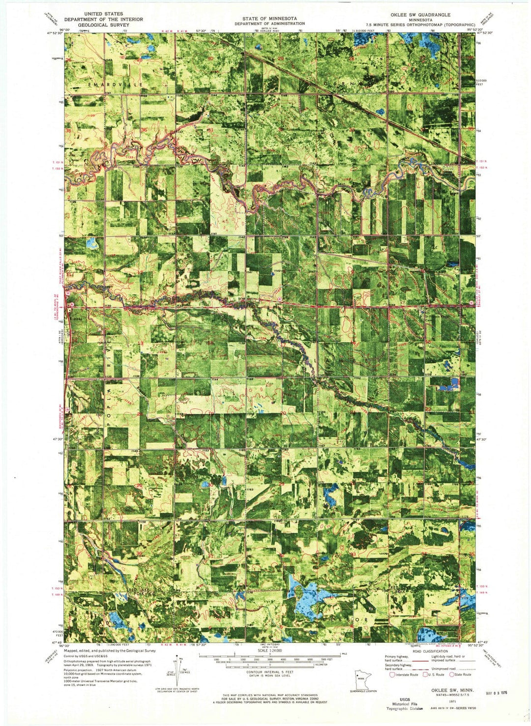 1971 Oklee, MN - Minnesota - USGS Topographic Map