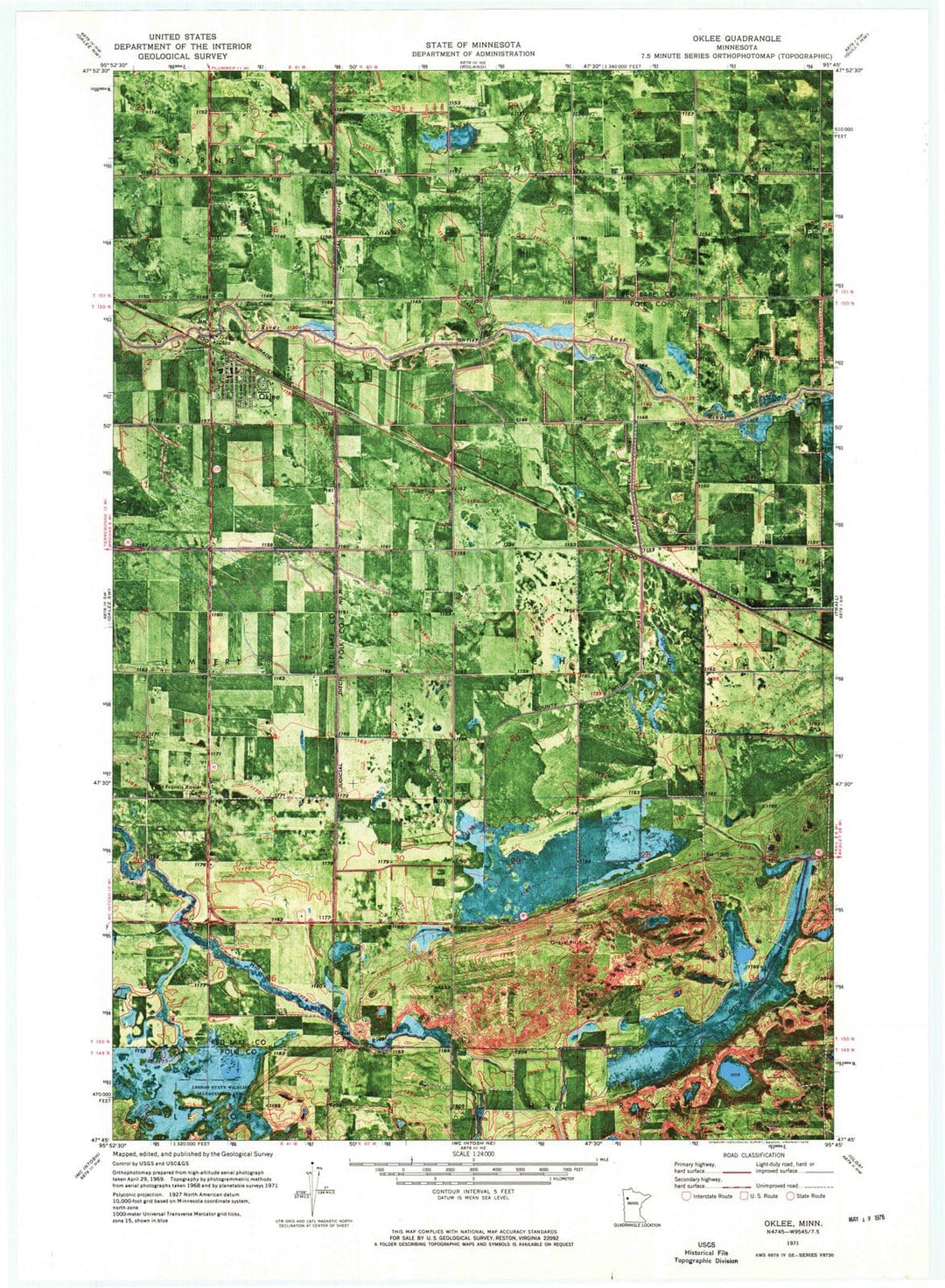 1971 Oklee, MN - Minnesota - USGS Topographic Map v2